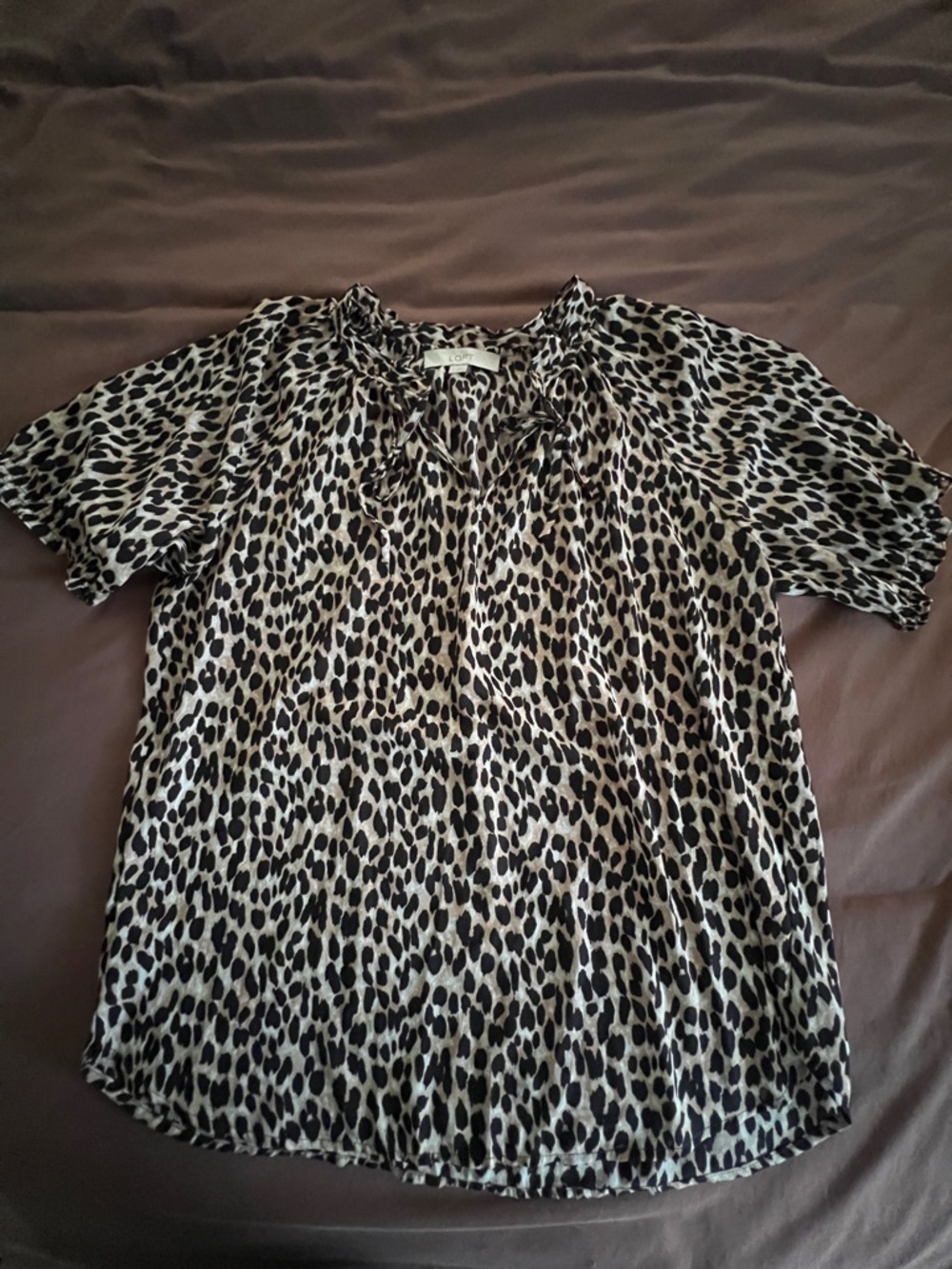 LOFT Leopard Print Short Sleeve Blouse - Beige and Black